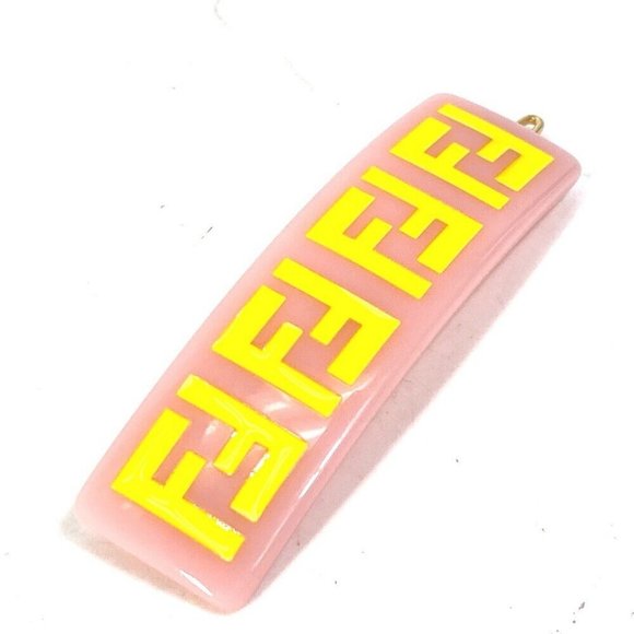 AUTHENTIC FENDI hairpin FF hair clip logo hair accessory Barrette acetate pink
